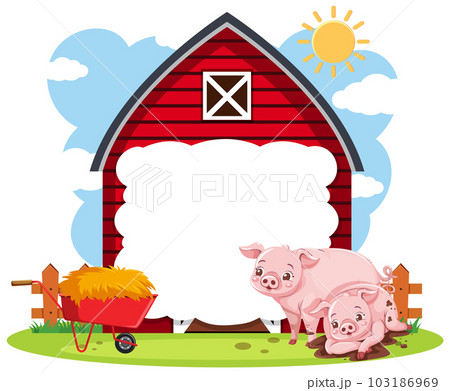 Cute Pig with Barn Template 103186969