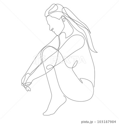 Vector outline black and white illustration of woman body. Female figure one line drawing. Use it for design card, poster, banner, social media post, fashion print, beaty salon logo. 103187984