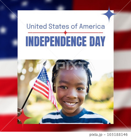 Composition of independence day text and happy african american boy with flag of usa Composition of independence day text and happy african american boy with flag of usa 103188146