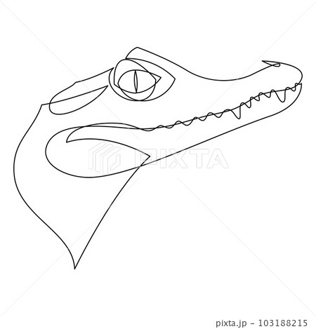 One continuous line drawing of head wild caiman crocodile for company logo identity. Scary animal alligator concept for national park icon. Modern single line draw design graphic vector illustration. 103188215