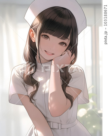 女性看護師 白衣の天使 アニメイラスト（AI生成画像）のイラスト素材