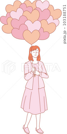 ハートの風船を持った人たち_ピンクイエロー_女性_全身 ハートの風船を持った人たち_ピンクイエロー_女性_全身 103188751