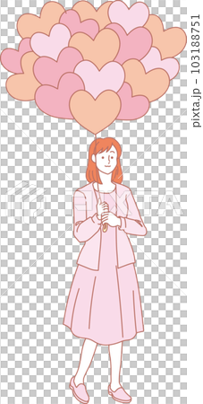 ハートの風船を持った人たち_ピンクイエロー_女性_全身 ハートの風船を持った人たち_ピンクイエロー_女性_全身 103188751