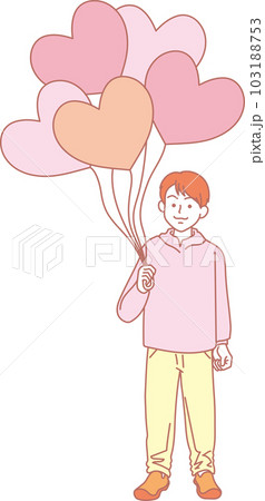 ハートの風船を持った人たち_ピンクイエロー_男の子_全身 103188753