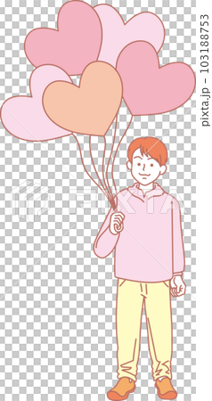 ハートの風船を持った人たち_ピンクイエロー_男の子_全身 103188753