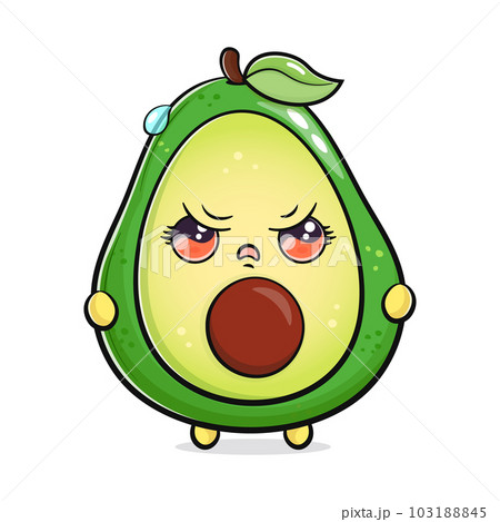 Cute angry Avocado character. Vector hand drawn cartoon kawaii character illustration icon. Isolated on white background. Sad Avocado character concept Cute angry Avocado character. Vector hand drawn cartoon kawaii character illustration icon. Isolated on white background. Sad Avocado character concept 103188845