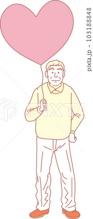ハートの風船を持った人たち_ピンクイエロー_高齢男性_全身 103188848