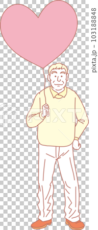 ハートの風船を持った人たち_ピンクイエロー_高齢男性_全身 103188848