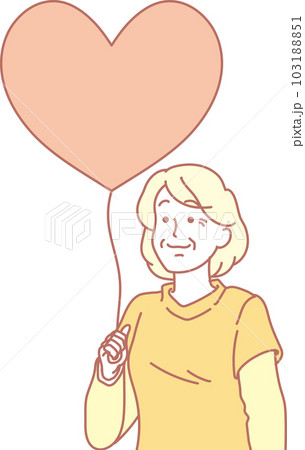 ハートの風船を持った人たち_ピンクイエロー_高齢女性_上半身 ハートの風船を持った人たち_ピンクイエロー_高齢女性_上半身 103188851