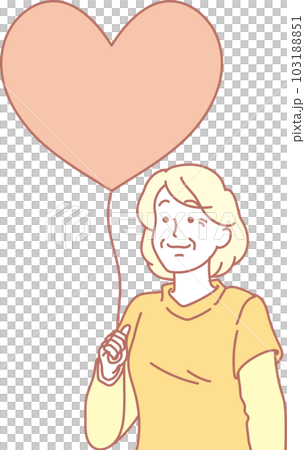 ハートの風船を持った人たち_ピンクイエロー_高齢女性_上半身 ハートの風船を持った人たち_ピンクイエロー_高齢女性_上半身 103188851