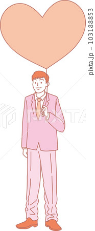 ハートの風船を持った人たち_ピンクイエロー_男子高校生_全身 103188853