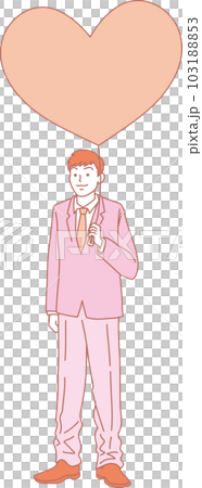 ハートの風船を持った人たち_ピンクイエロー_男子高校生_全身 103188853