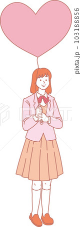 ハートの風船を持った人たち_ピンクイエロー_女子高校生_全身 ハートの風船を持った人たち_ピンクイエロー_女子高校生_全身 103188856