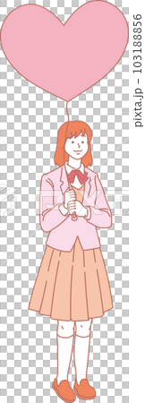 ハートの風船を持った人たち_ピンクイエロー_女子高校生_全身 ハートの風船を持った人たち_ピンクイエロー_女子高校生_全身 103188856