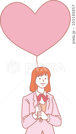 ハートの風船を持った人たち_ピンクイエロー_女子高校生_上半身 ハートの風船を持った人たち_ピンクイエロー_女子高校生_上半身 103188857