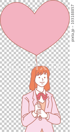 ハートの風船を持った人たち_ピンクイエロー_女子高校生_上半身 ハートの風船を持った人たち_ピンクイエロー_女子高校生_上半身 103188857