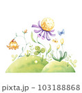 Flower meadow with fabulous flowers. Watercolor flowers. 103188868