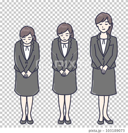 一個穿西裝的女人全身鞠躬的插圖集 103189073