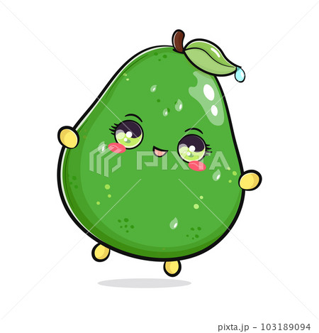 Cute funny jumping Avocado. Vector hand drawn cartoon kawaii character illustration icon. Isolated on white background. Avocado concept 103189094