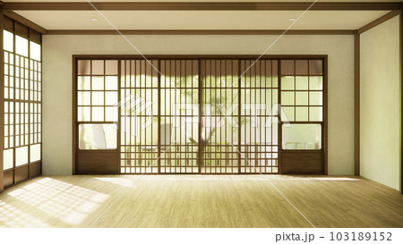 the hallway Clean japanese minimalist room interior, 3D rendering 103189152