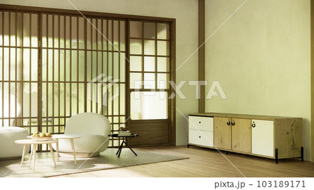 cabinet in hallway Clean japanese minimalist room interior. 103189171