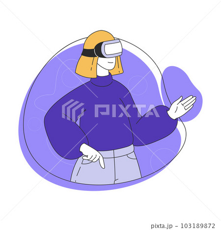 Young Woman Wearing Augmented Reality Glasses in Fluid Shape Vector Illustration Young Woman Wearing Augmented Reality Glasses in Fluid Shape Vector Illustration 103189872