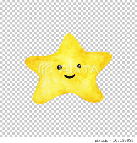 Cute yellow star in cartoon style. Watercolor illustration. Cute yellow star in cartoon style. Watercolor illustration. 103189959