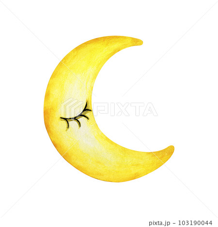 Cute yellow crescent moon. Watercolor illustration. Cute yellow crescent moon. Watercolor illustration. 103190044