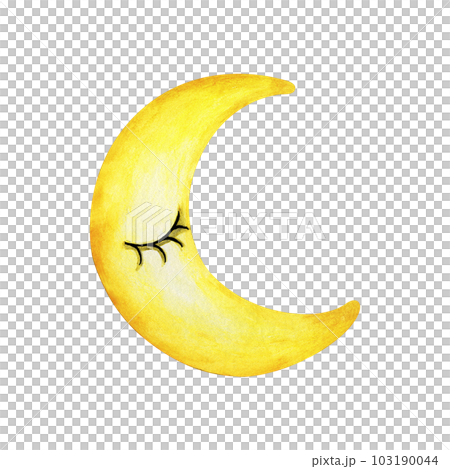 Cute yellow crescent moon. Watercolor illustration. Cute yellow crescent moon. Watercolor illustration. 103190044