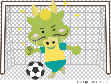 Illustration of a cute dragon in the Year of the Dragon playing soccer 103190228