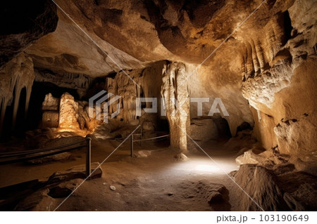 wreckage of ancient civilization, buried alive in mountain cave, created with generative ai 103190649