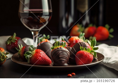 chocolate-covered strawberries with white wine, created with generative ai chocolate-covered strawberries with white wine, created with generative ai 103190726