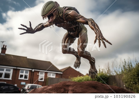 alien athlete jumping high into the air, showing off their incredible jumping abilities, created with generative ai 103190826