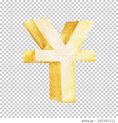 Golden sign of Chinese yuan. Watercolor illustration. 103191112