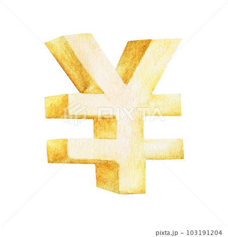 Golden yen. Watercolor illustration. Golden yen. Watercolor illustration. 103191204