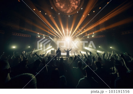 high-energy concert with energetic audience and strobe lights for album cover, created with generative ai high-energy concert with energetic audience and strobe lights for album cover, created with generative ai 103191556