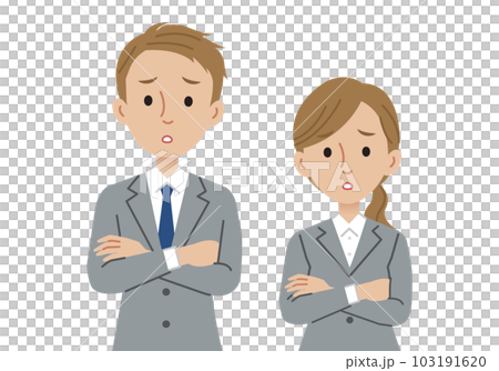 交叉雙臂時擔心的商務人士(男性和女性) 交叉雙臂時擔心的商務人士(男性和女性) 103191620