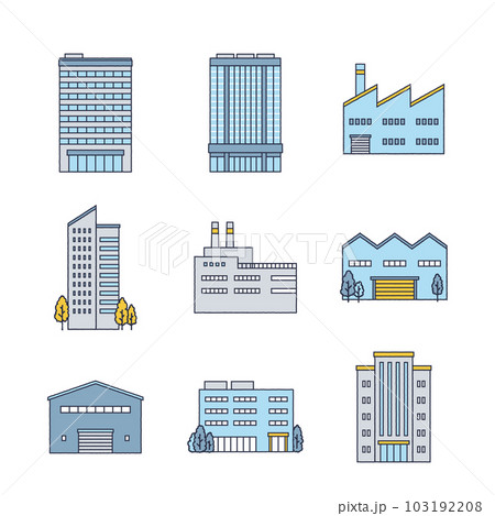 シンプルな街の建物のイラストセット シンプルな街の建物のイラストセット 103192208