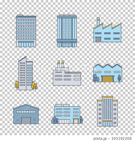 シンプルな街の建物のイラストセット シンプルな街の建物のイラストセット 103192208