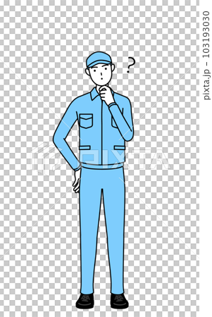 疑問を持って首をかしげる帽子と作業着姿の男性 疑問を持って首をかしげる帽子と作業着姿の男性 103193030