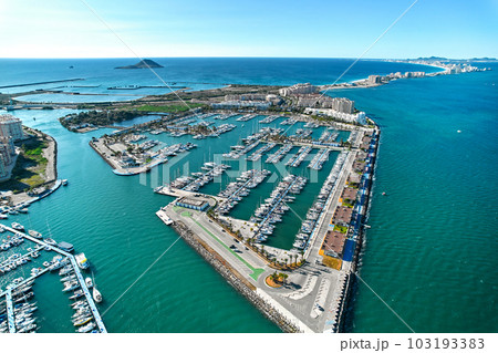 Aerial view of marina in the spanish town of La Manga 103193383