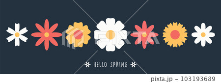 hello spring banner with set of different flowers hello spring banner with set of different flowers 103193689