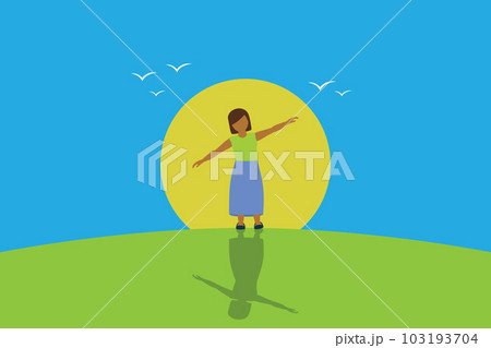 little girl dream about flying with birds in...のイラスト素材 [103193704] - PIXTA
