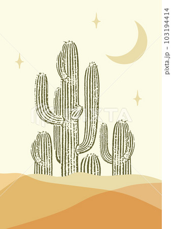 Abstract contemporary aesthetic night desert landscape with saguaro cactus. 103194414