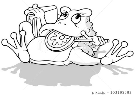 Drawing of a Lying Frog with a Lollipop 103195392