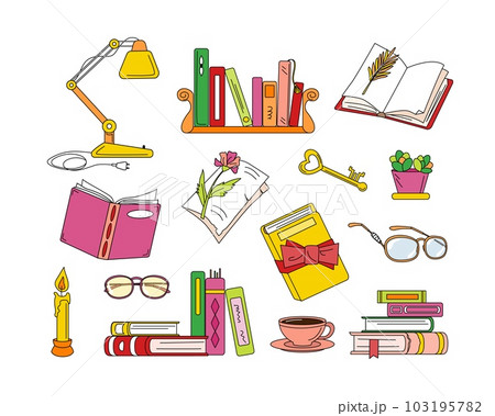 Set of books and other objects related to reading Set of books and other objects related to reading 103195782