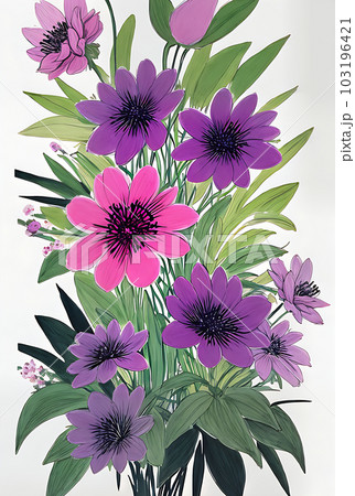 "Blooms on stem duotone deep shadow drawing." "Blooms on stem duotone deep shadow drawing." 103196421