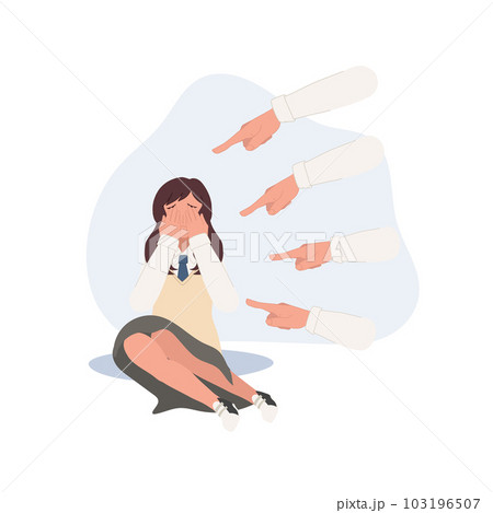 A victim of bullying concept. Unhappy Asian student is sad from bullying in school. Flat vector cartoon illustration A victim of bullying concept. Unhappy Asian student is sad from bullying in school. Flat vector cartoon illustration 103196507