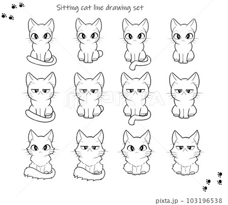 おすわりをする猫の線画イラストセットのイラスト素材 [103196538] - PIXTA