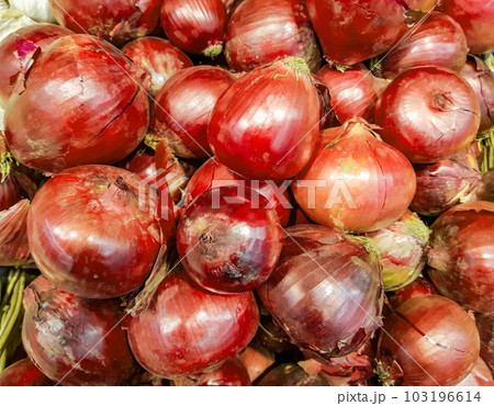 close-up of a lot of red onions, food background close-up of a lot of red onions, food background 103196614